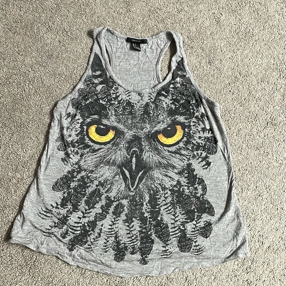 Forever 21 Gray Owl Racer Back Tank Top Size Small - Picture 1 of 6